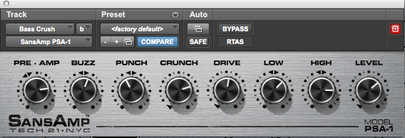Bass Distortion Settings.  Your mileage may vary.